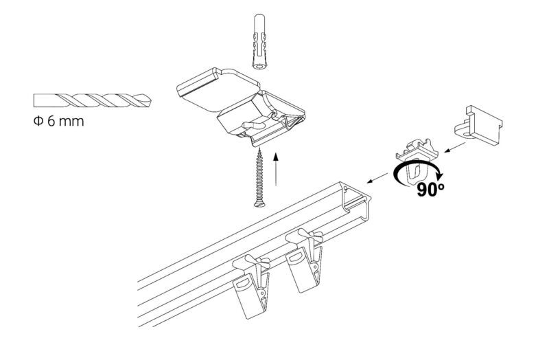 Karnisz sufitowy aluminiowy pojedynczy biały ZS-250 z żabkami – komplet 250 cm - obrazek 4