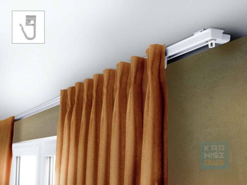 Karnisz sufitowy aluminiowy pojedynczy biały ZS-100 z agrafkami