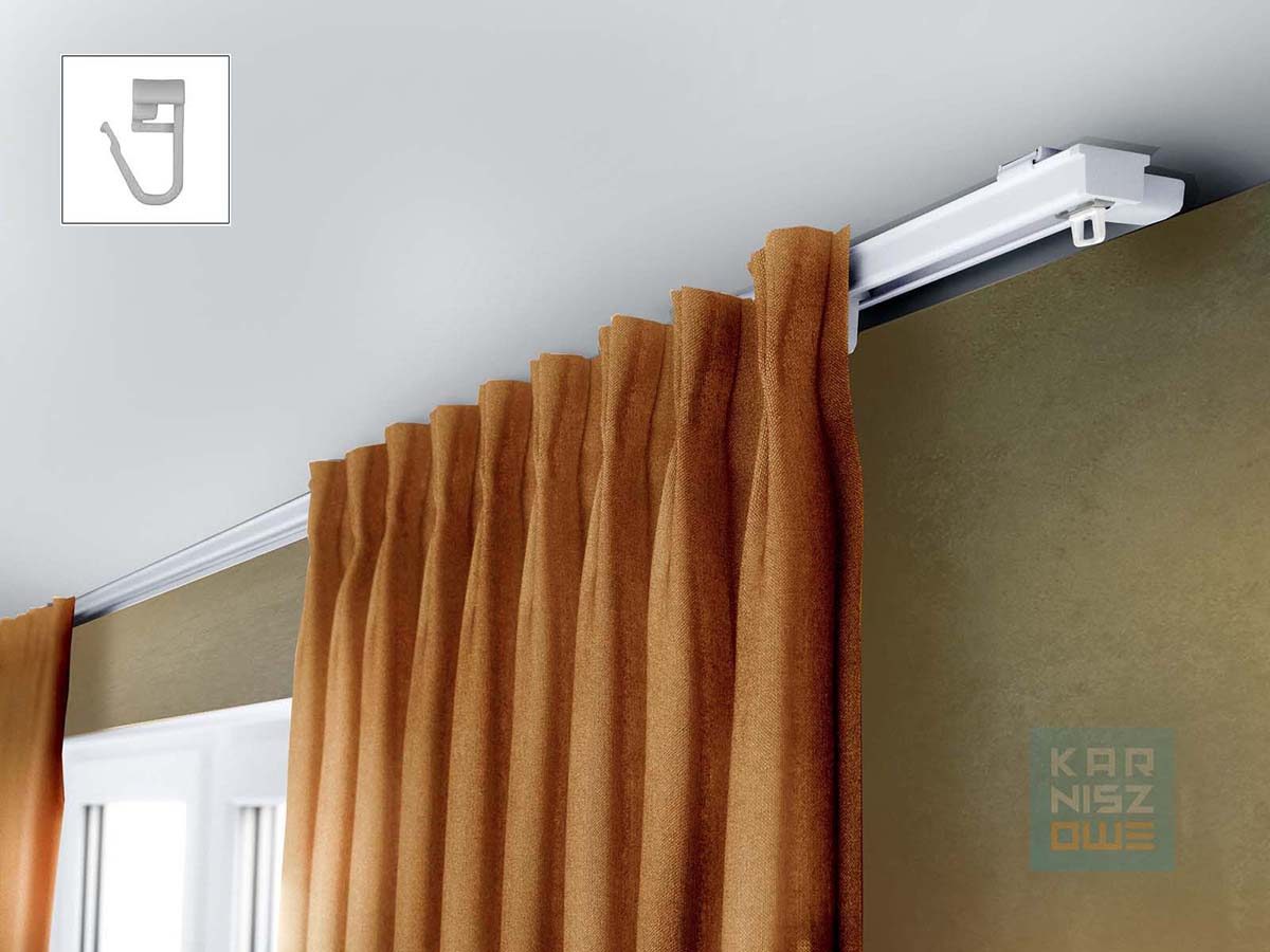 Karnisz sufitowy aluminiowy pojedynczy biały ZS z agrafkami