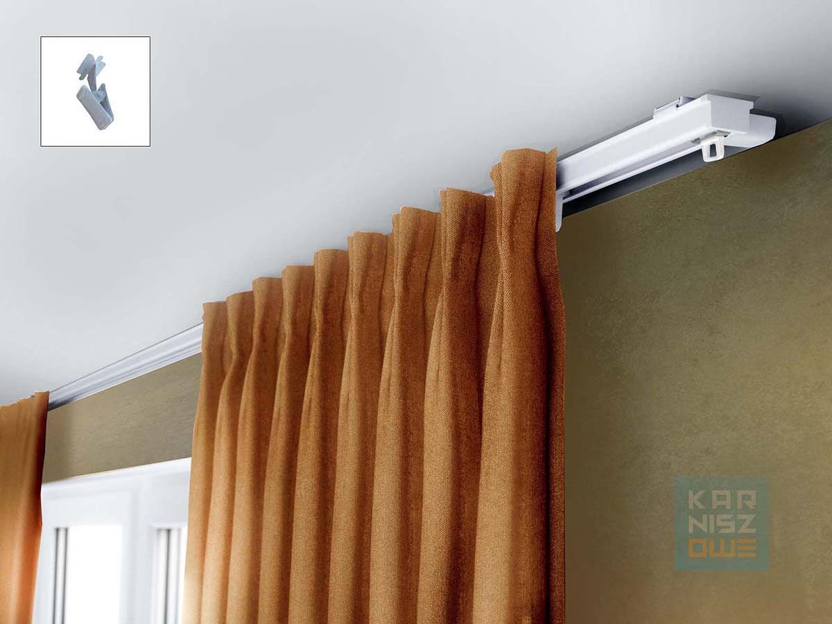 Karnisz sufitowy aluminiowy pojedynczy biały ZS z żabkami i zasłoną