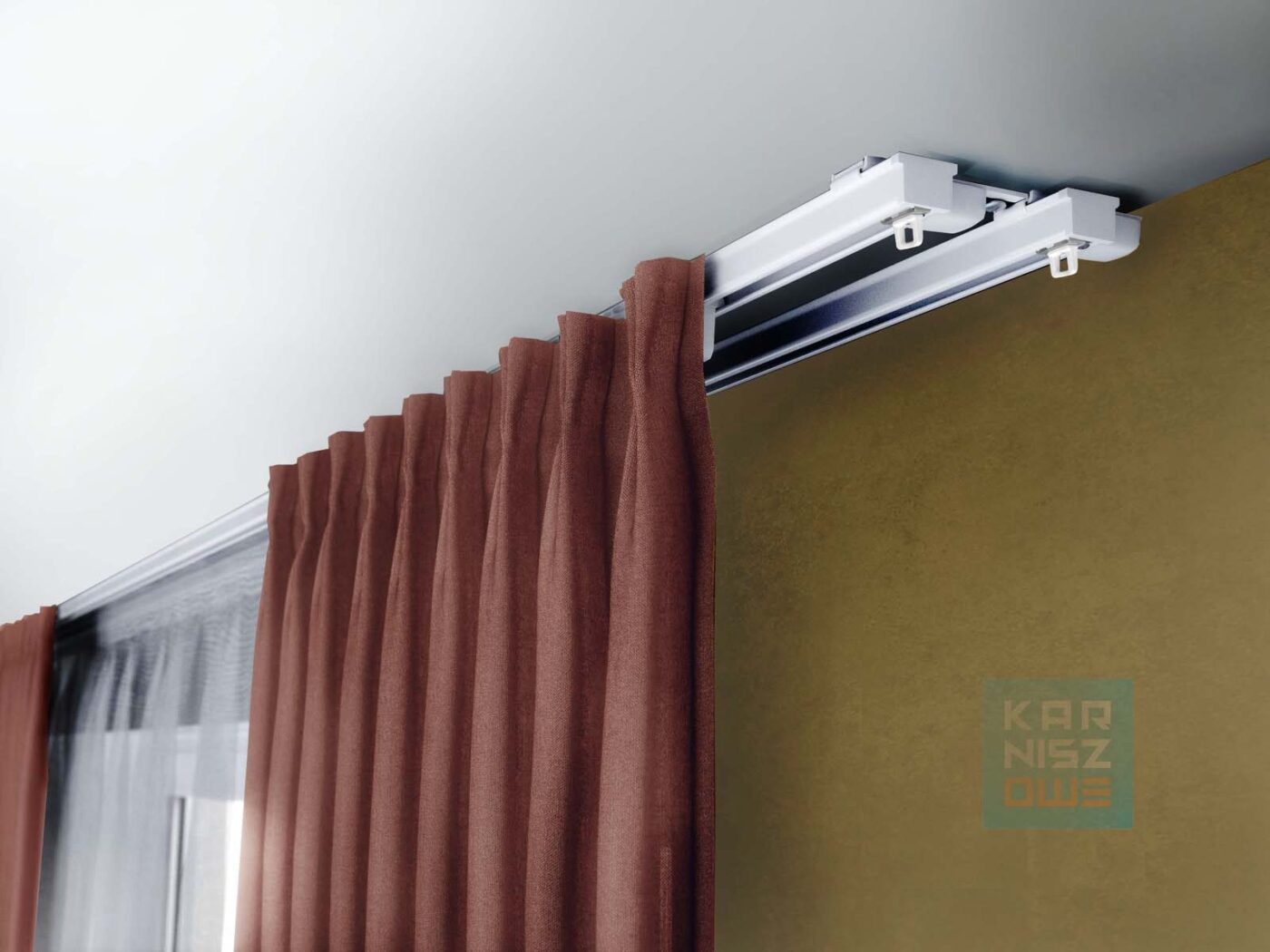 Karnisz sufitowy aluminiowy biały ZS2 z żabkami – podwójna szyna do firan i zasłon