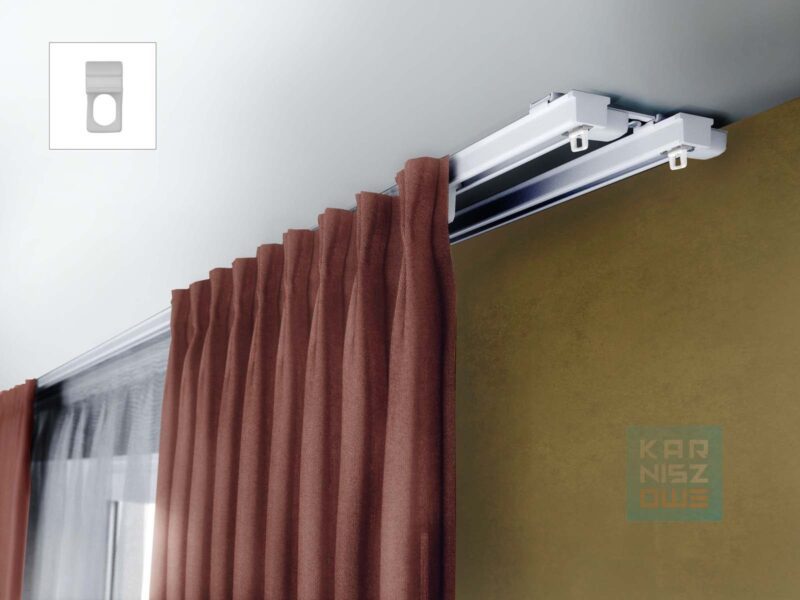 Karnisz sufitowy aluminiowy biały ZS2 z oczkami – montaż firan i zasłon