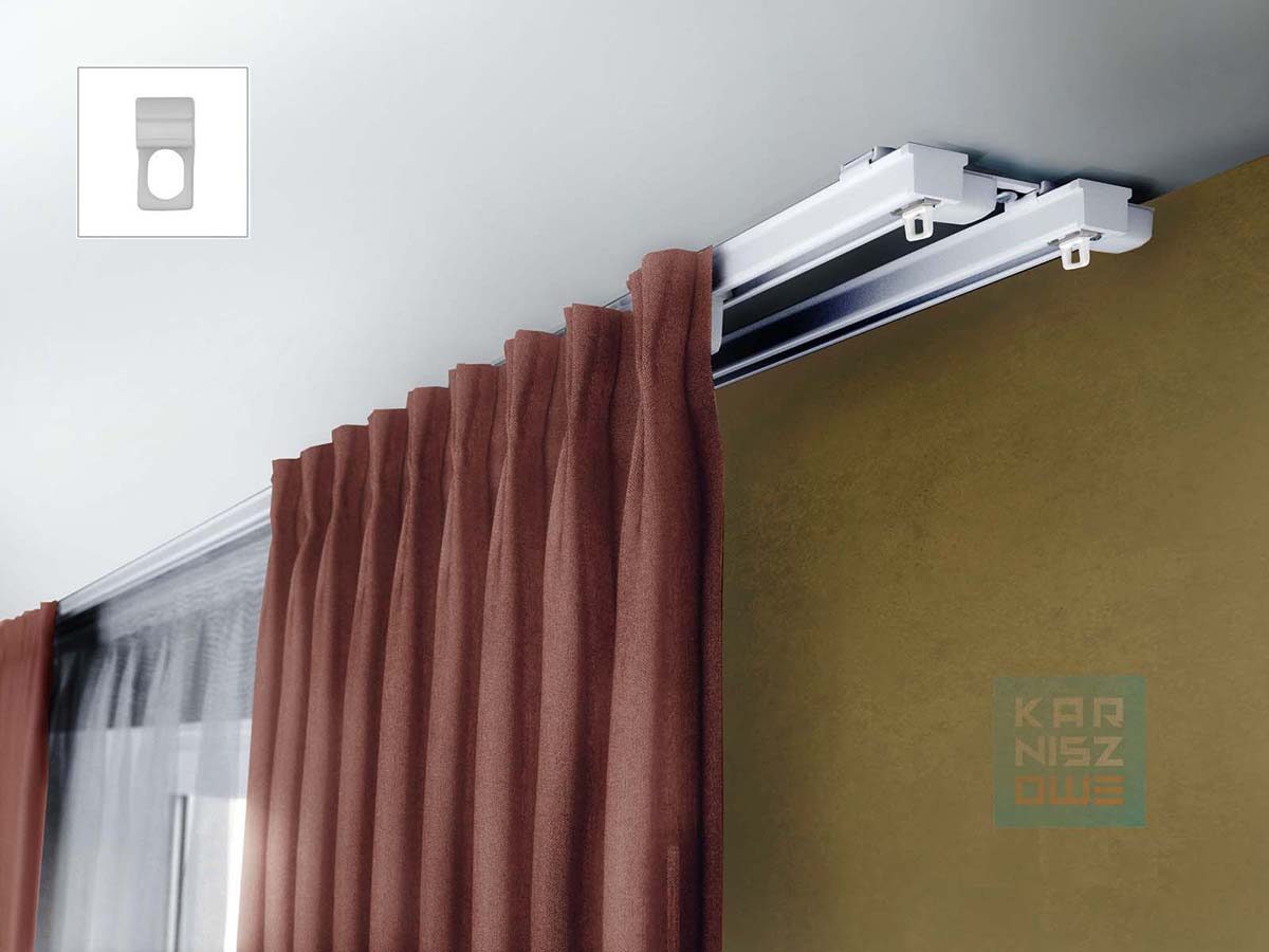 Karnisz sufitowy aluminiowy biały ZS2 z oczkami – montaż firan i zasłon