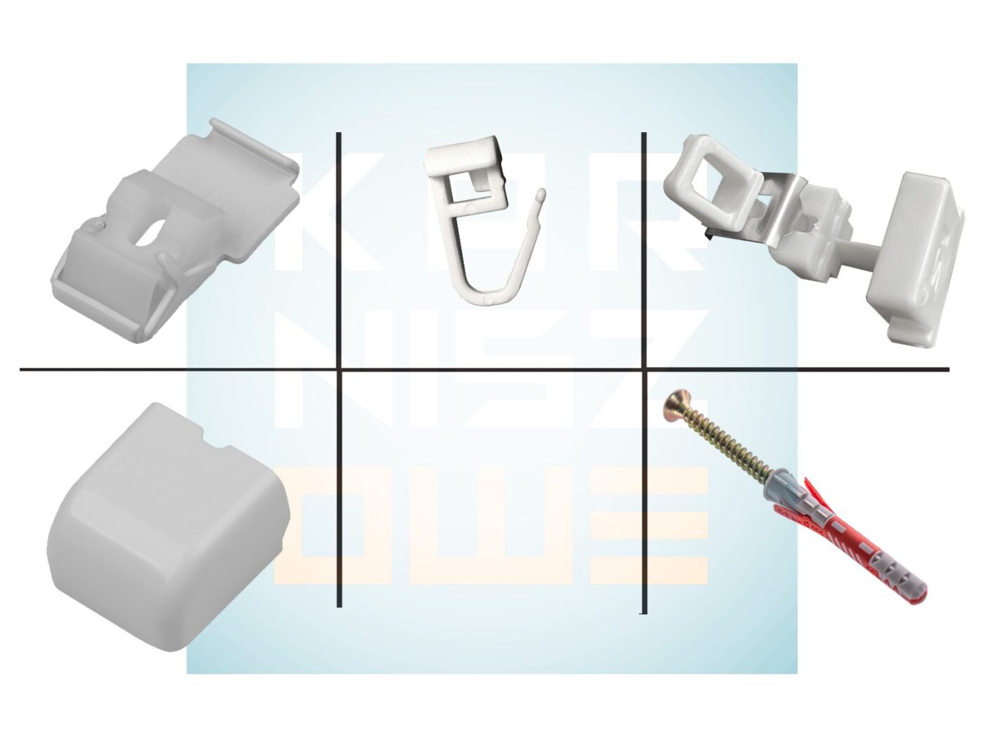 Akcesoria do karnisza sufitowego ZS – agrafki, uchwyty i zaślepki