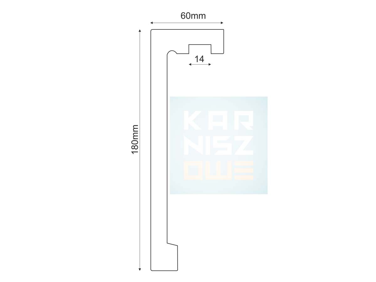 Rysunek techniczny maskownicy karnisza Creativa LK-04 LightBlocker – wymiary profilu