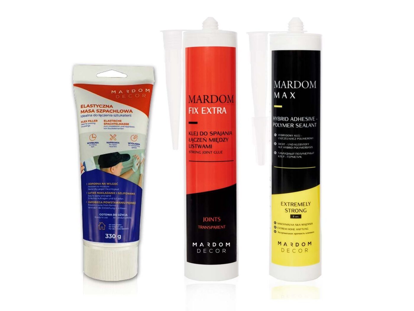 Akcesoria do montażu maskownicy karnisza Mardom Decor – kleje i masa montażowa