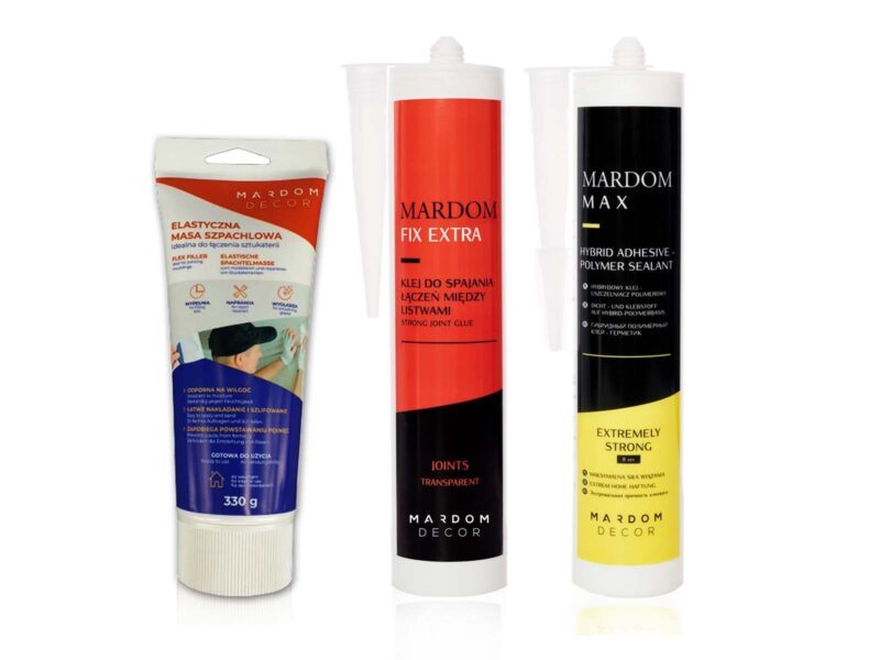 Akcesoria do montażu maskownicy karnisza Mardom Decor – kleje i masa montażowa