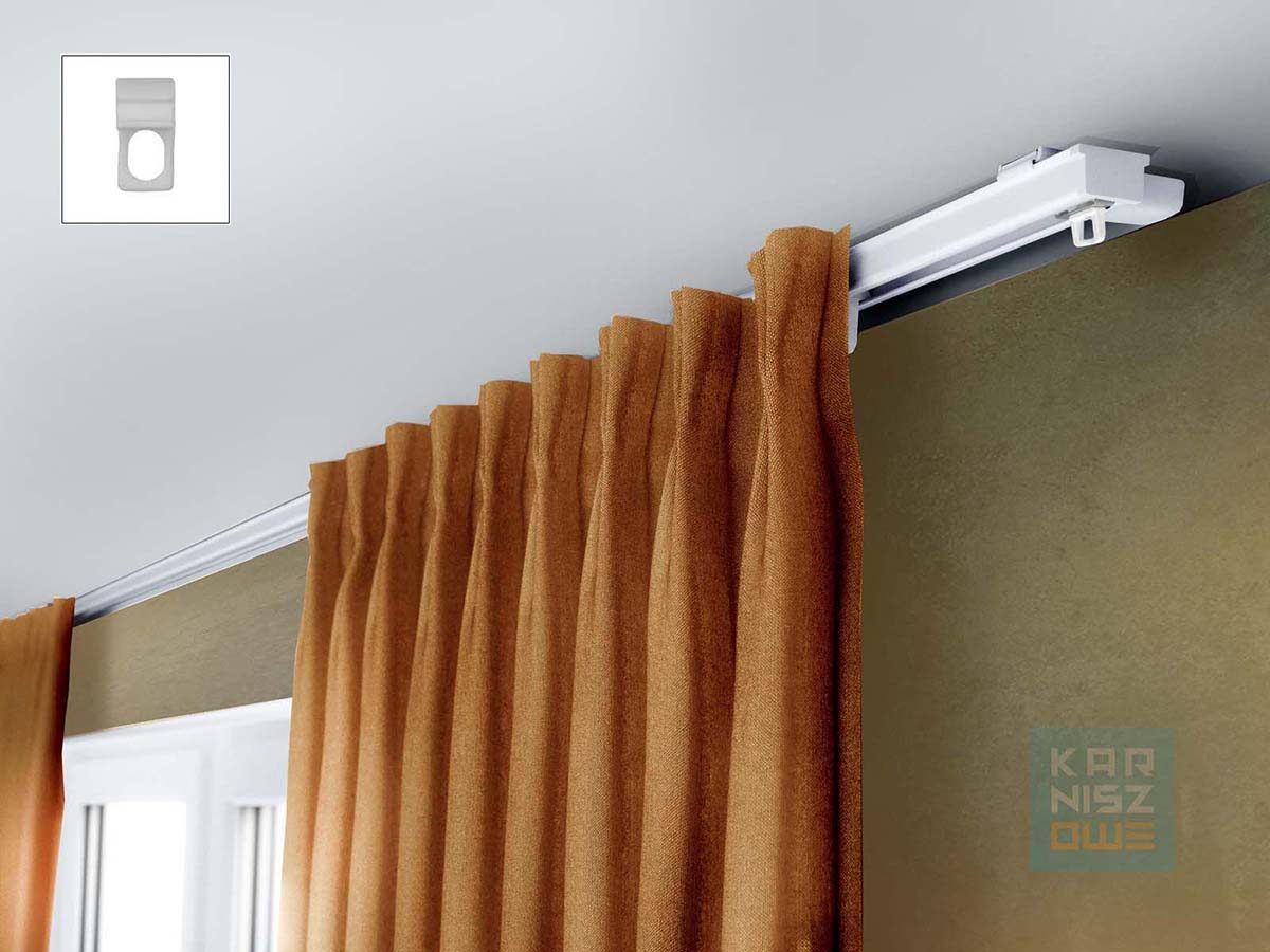Karnisz sufitowy aluminiowy pojedynczy biały ZS z oczkami i zasłoną