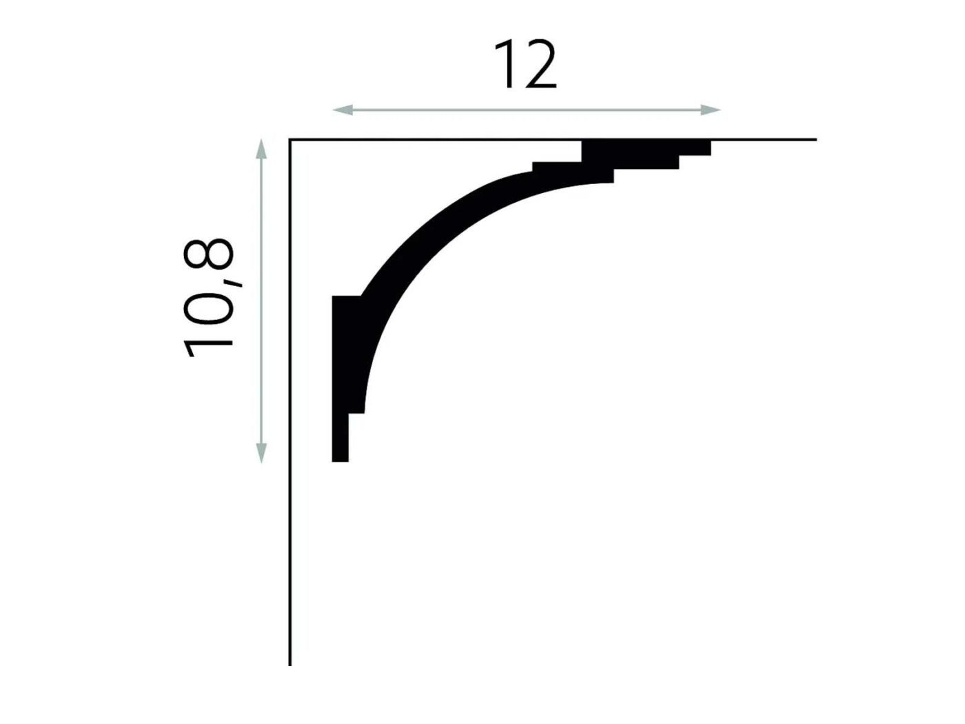 Rysunek wymiarowy maskownicy karnisza Mardom Decor MD105 10,8 × 12 cm