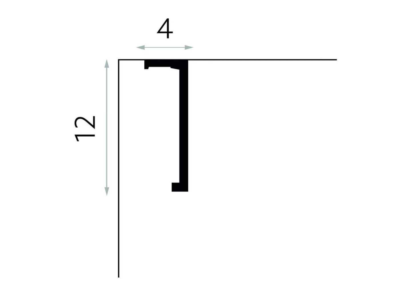 Rysunek wymiarowy maskownicy karnisza Mardom Decor QL035 12 × 4,1 cm