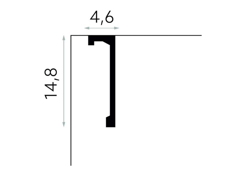 Rysunek wymiarowy maskownicy karnisza Mardom Decor QL036 14,8 × 4,6 cm