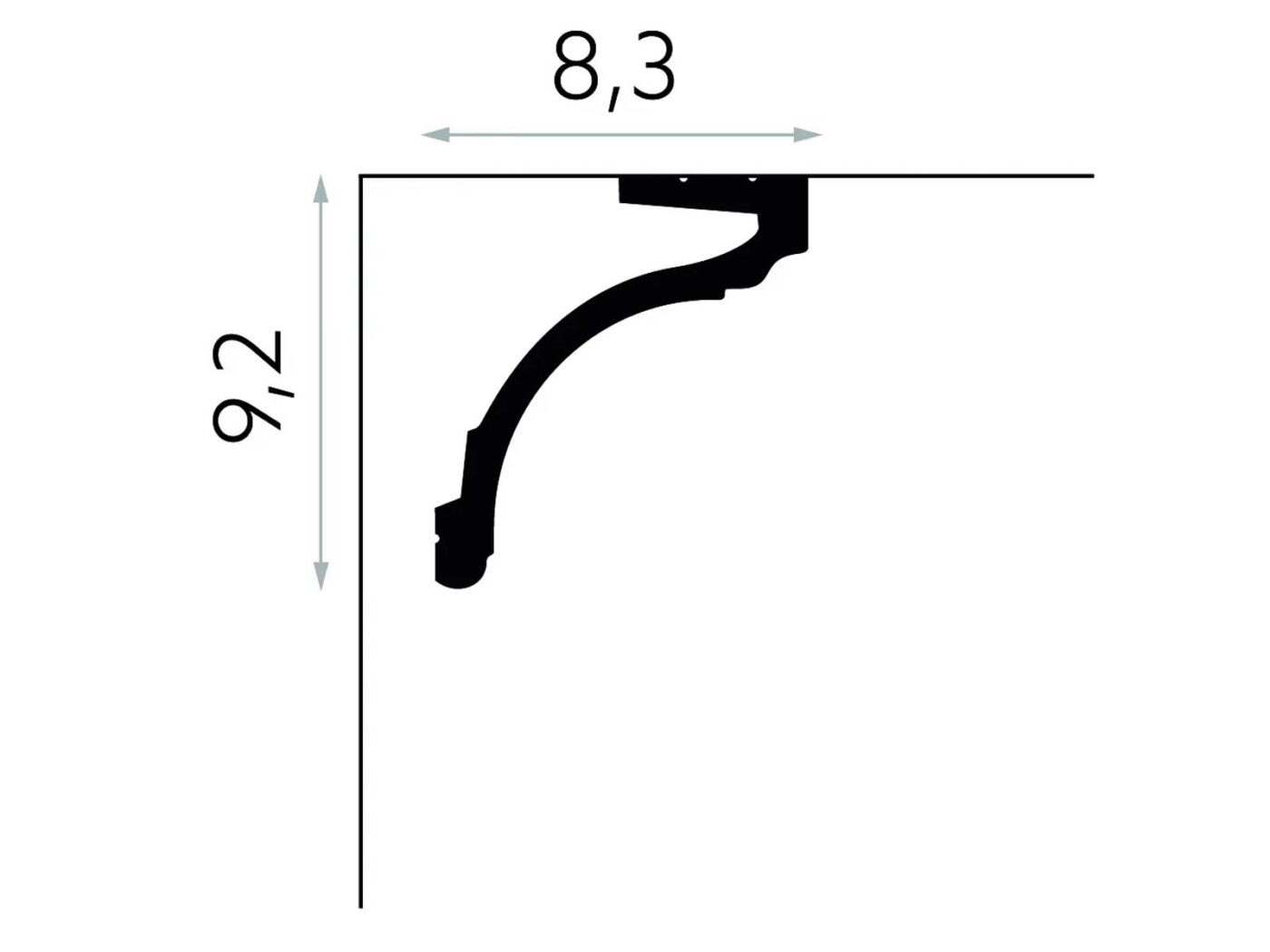Rysunek wymiarowy maskownicy karnisza Mardom Decor MD161 LightGuard LED