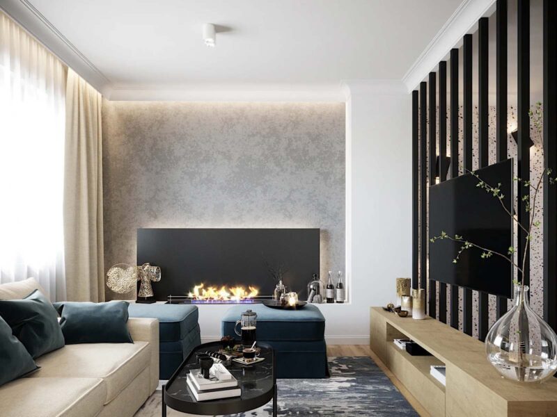 Maskownica karnisza Mardom Decor MD105 wklejona wokół sufitu w salonie