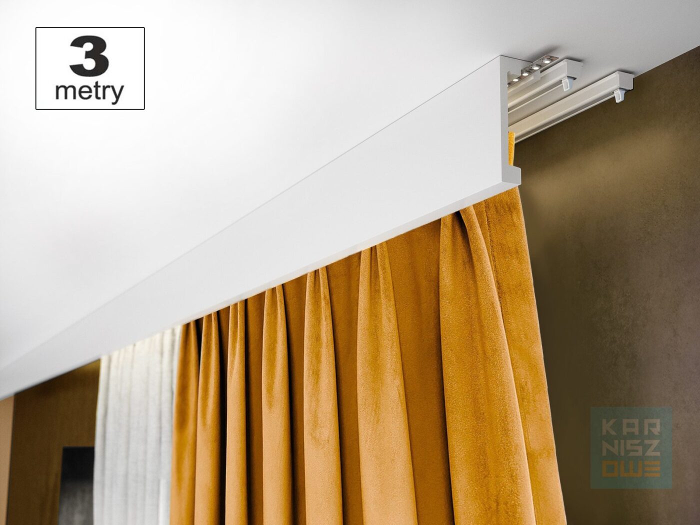 Maskownica karnisza Creativa LK-03 LightBlocker 12×300 cm Maskownica karnisza Creativa LK-03 LightBlocker 12×300 cm w aranżacji z zasłoną