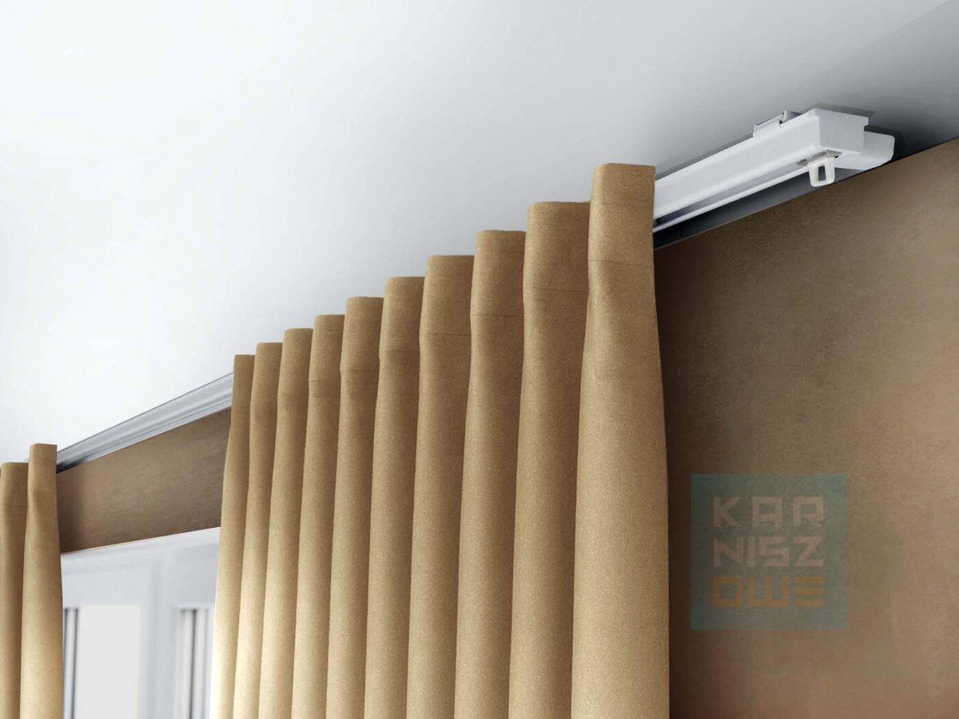 karnisz sufitowy pojedynczy wave aluminiowy biały ZS z zasłoną