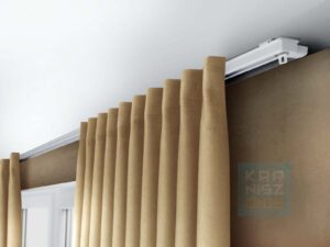 karnisz sufitowy pojedynczy wave aluminiowy biały ZS z zasłoną