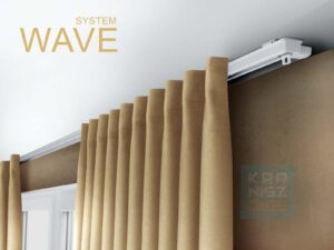 Karnisz sufitowy Wave pojedynczy aluminiowy biały z zasłoną