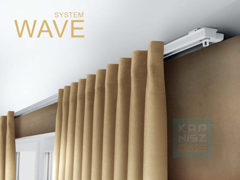 Karnisz sufitowy Wave pojedynczy aluminiowy biały z zasłoną