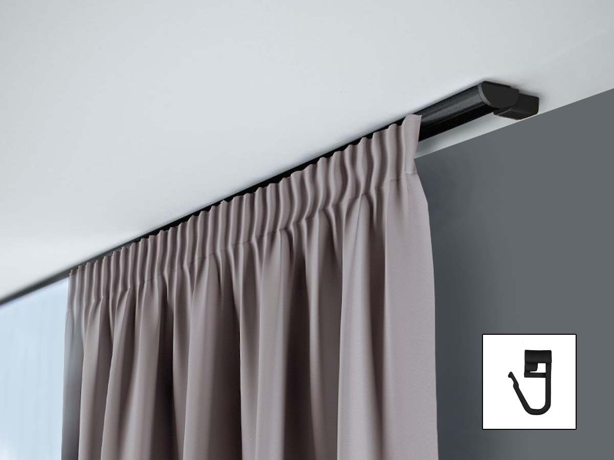 Karnisz sufitowy ZD czarny z agrafkami – pojedyncza aluminiowa szyna sufitowa dzielona