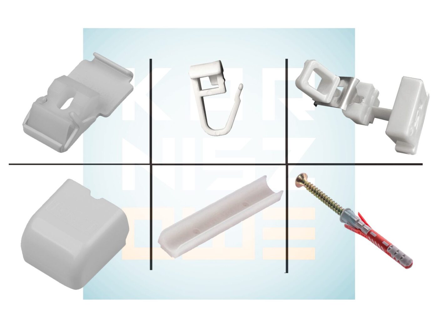 Zestaw akcesoriów do karnisza sufitowego ZS z agrafkami i łącznikiem