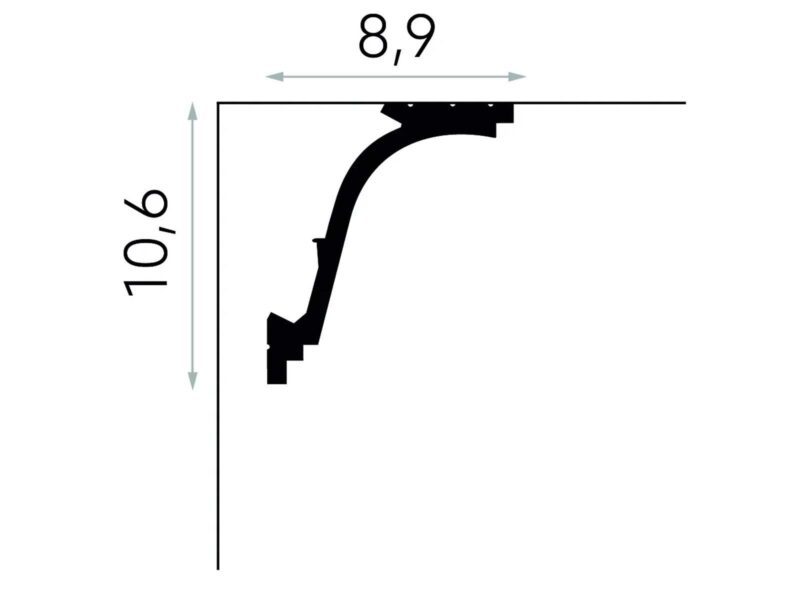 Rysunek techniczny maskownicy karnisza Mardom Decor MD110 – wymiary profilu