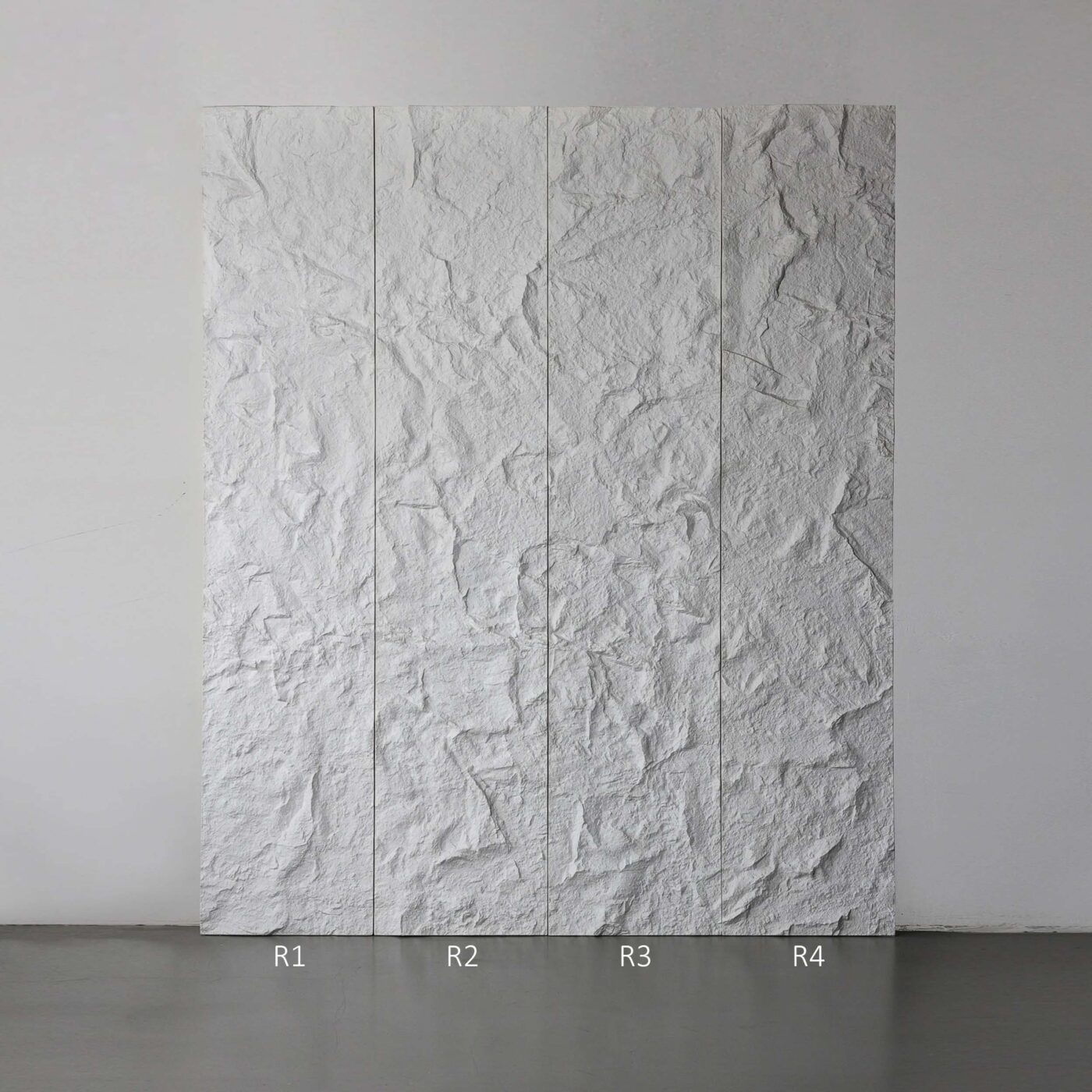 Panele ścienne Santero R1–R4 Stone Touch – modułowe zestawienie tworzące ciągły wzór skały