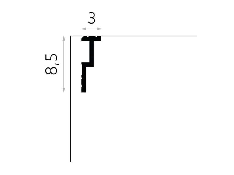 Rysunek techniczny maskownicy karnisza Mardom Decor QL024 z wymiarami