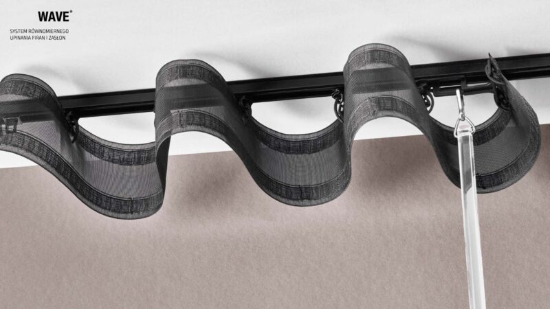 upinanie firany i zasłony w systemie wave czarna taśma wave i suwaki