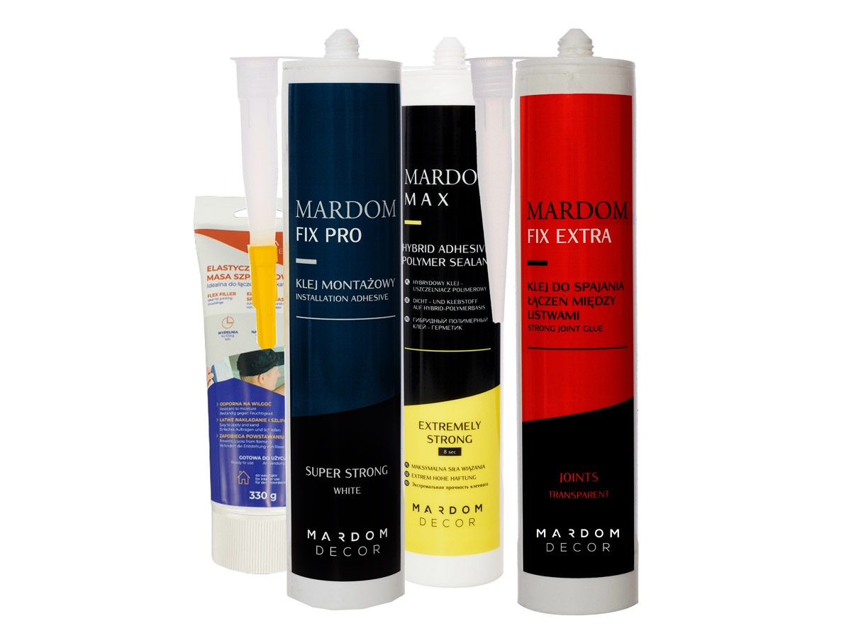 Kleje i masa szpachlowa do sztukaterii Mardom Decor – Fix Pro, Max, Fix Extra oraz masa szpachlowa