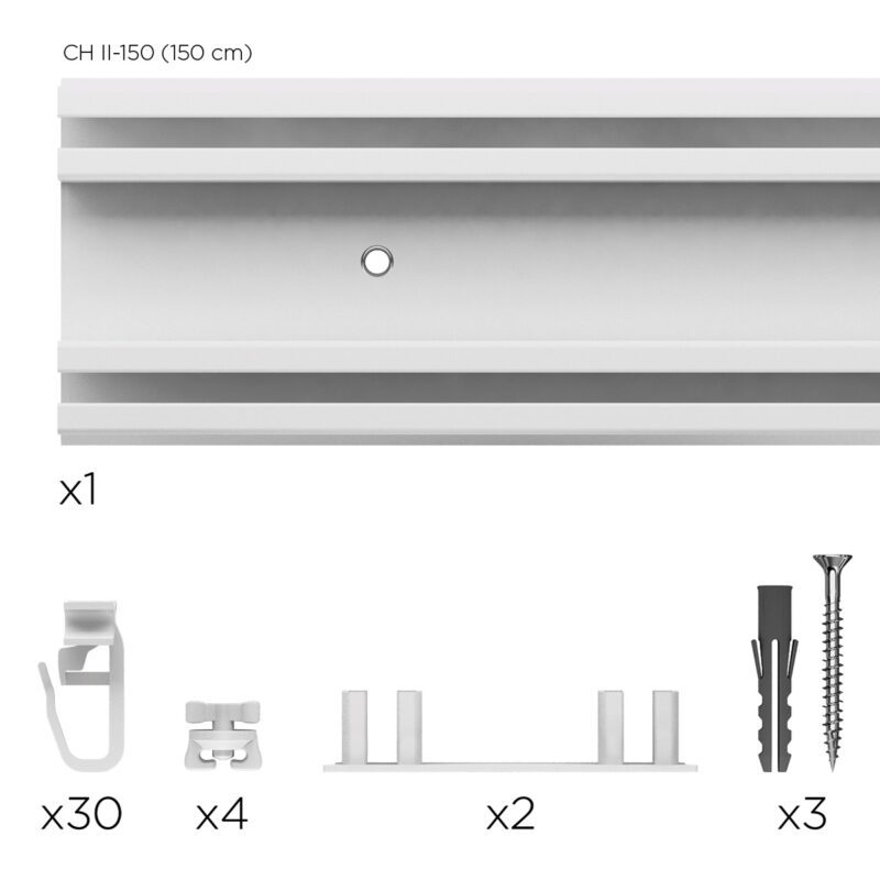 Biały karnisz sufitowy dwutorowy CH-2 Creativa 150 cm – zestaw