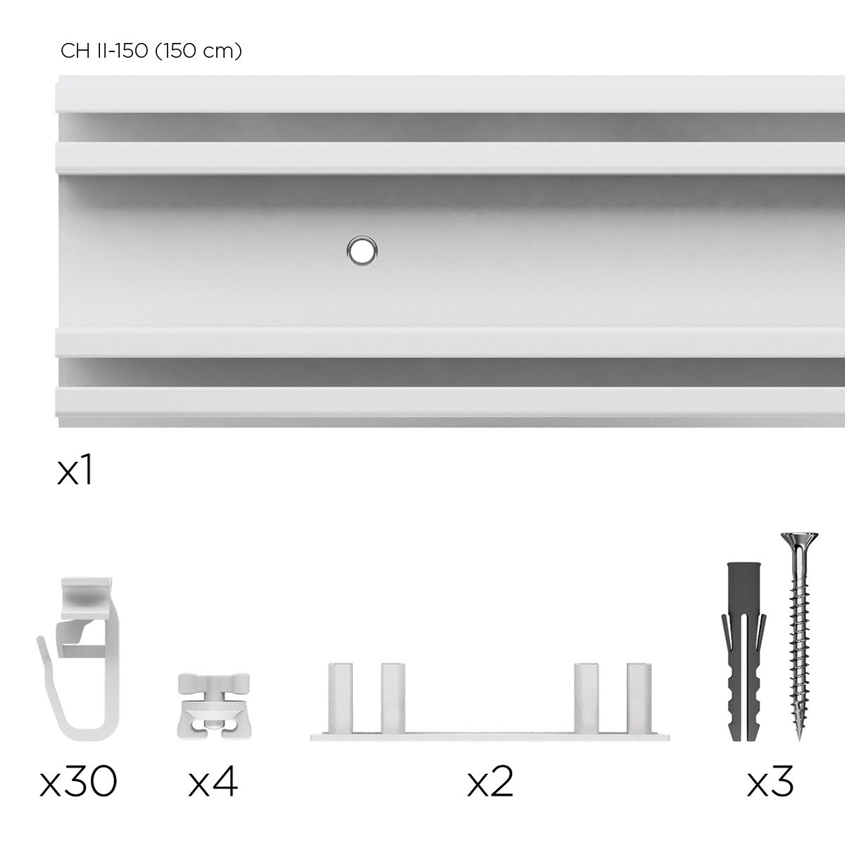 Biały karnisz sufitowy dwutorowy CH-2 Creativa 150 cm – zestaw