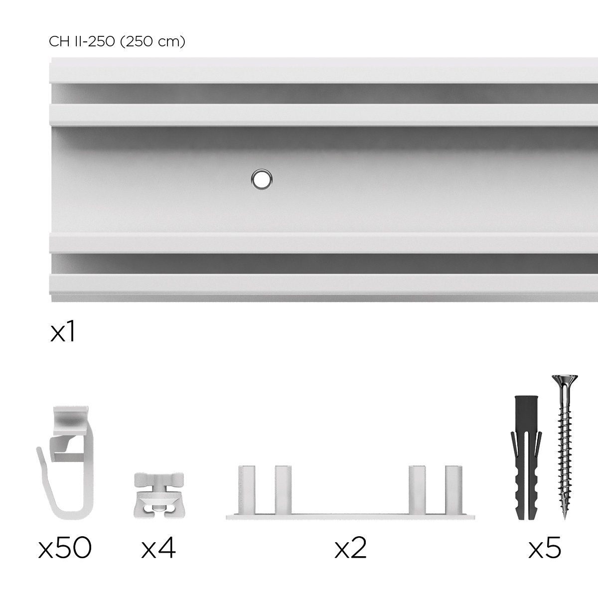 Biały karnisz sufitowy dwutorowy CH-2 Creativa 250 cm – zestaw