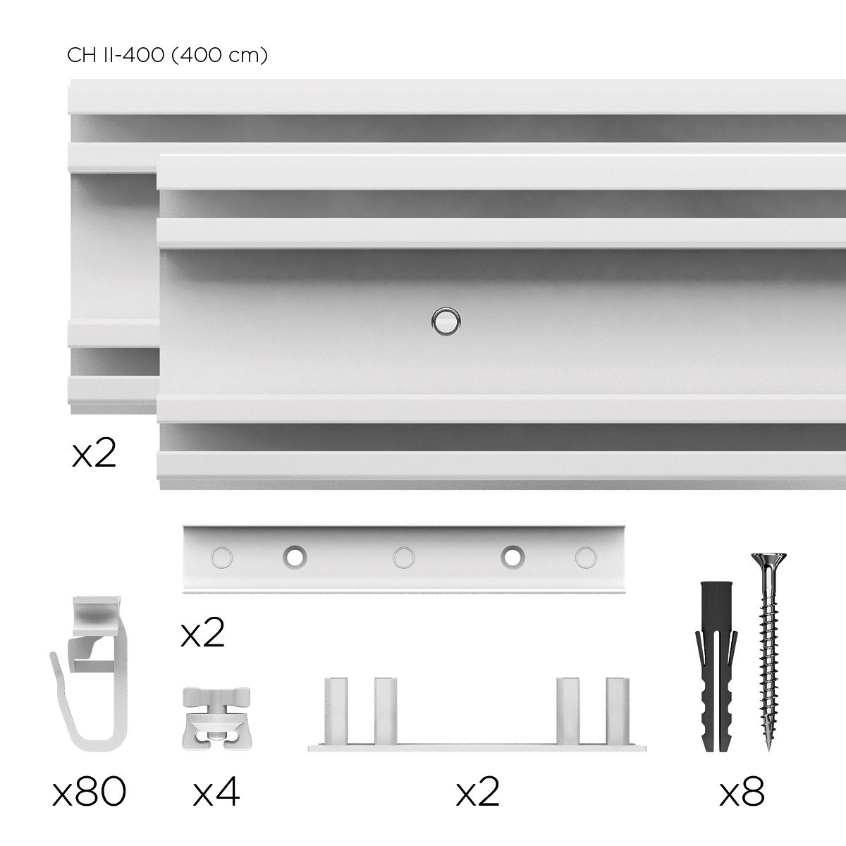 Biały karnisz sufitowy dwutorowy CH-2 Creativa 400 cm/2 – zestaw