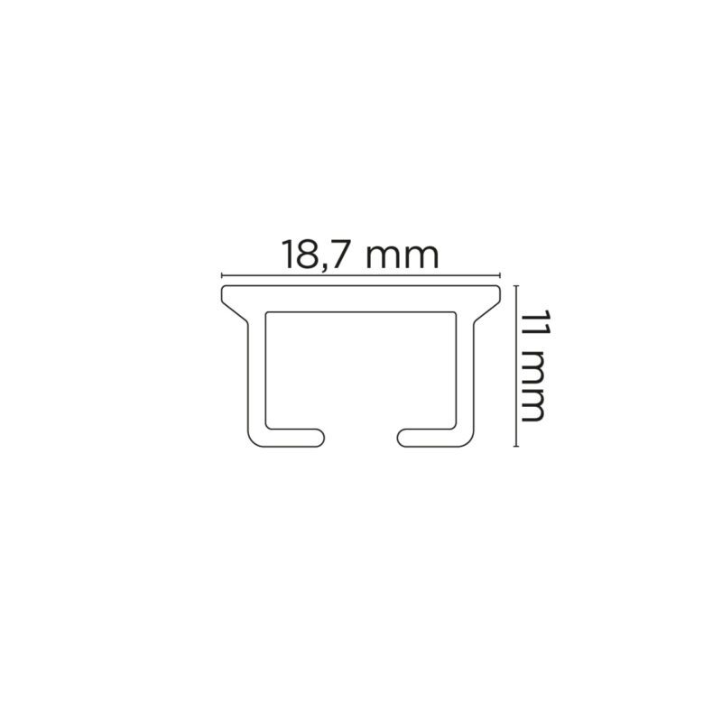 Wymiary karnisza sufitowego jednotorowego CH1 Creativa – 18,7 × 11 mm