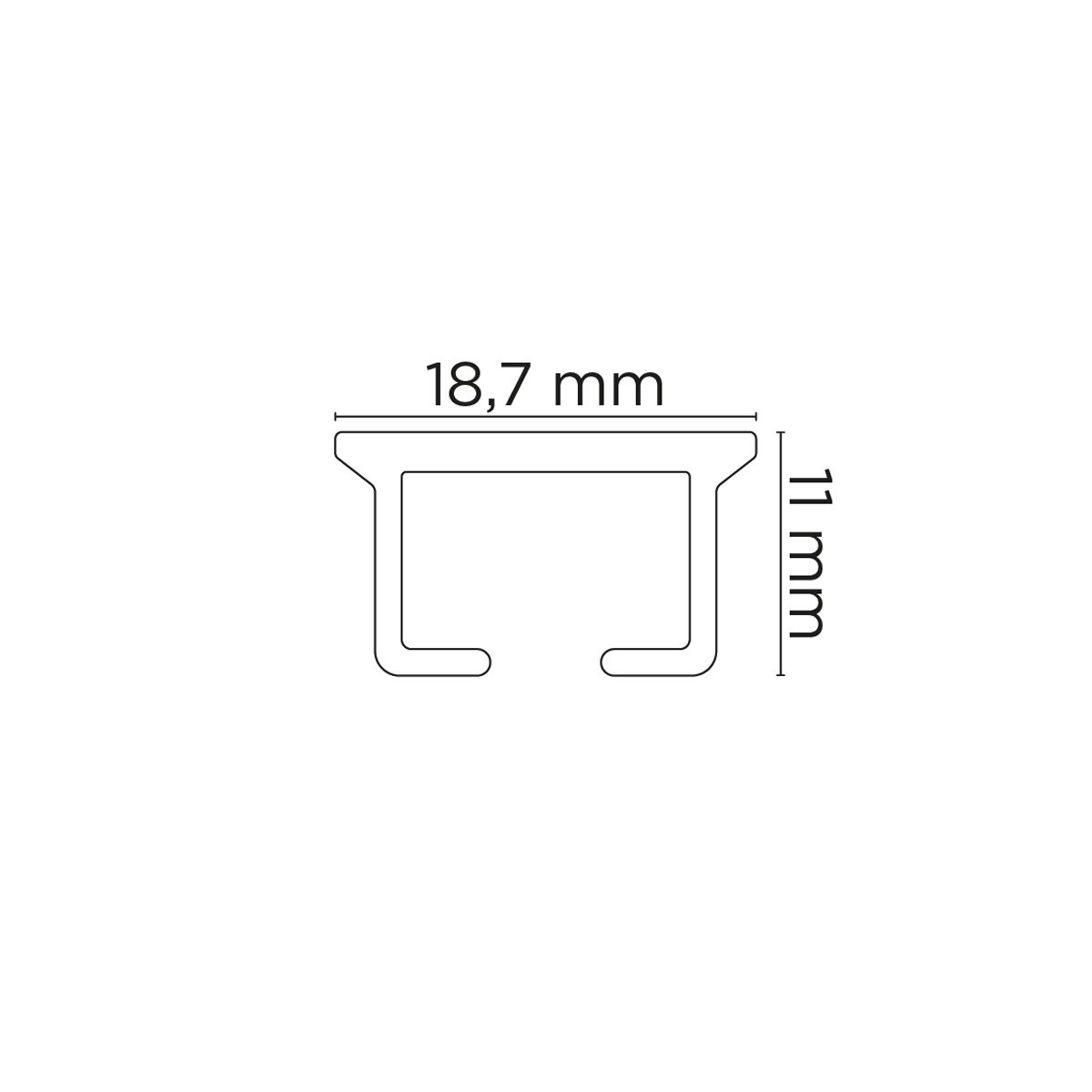 Wymiary karnisza sufitowego jednotorowego CH1 Creativa – 18,7 × 11 mm