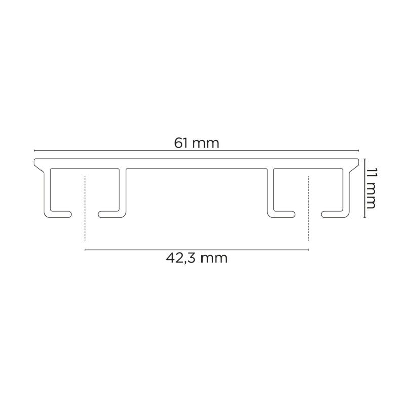 Wymiary karnisza sufitowego dwutorowego CH-2 Creativa – 61 × 11 mm