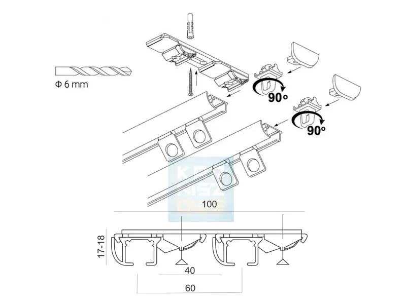 Rysunek techniczny zestawu ZD2 Creativa 500/2 cm z oczkami