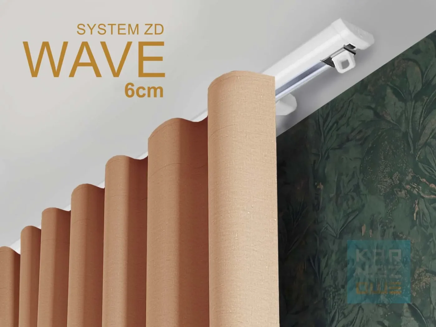 Biały karnisz sufitowy ZD Wave 6 cm Creativa z zasłoną