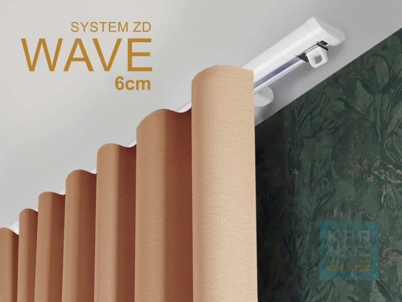 Biały karnisz sufitowy ZD Wave 6 cm Creativa z zasłoną