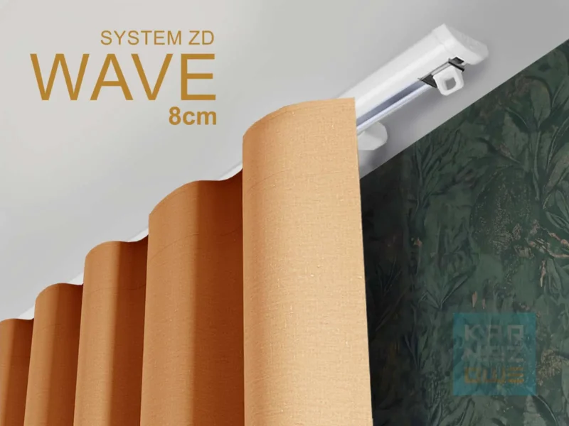 Biały karnisz sufitowy ZD Wave 8 cm Creativa z zasłoną